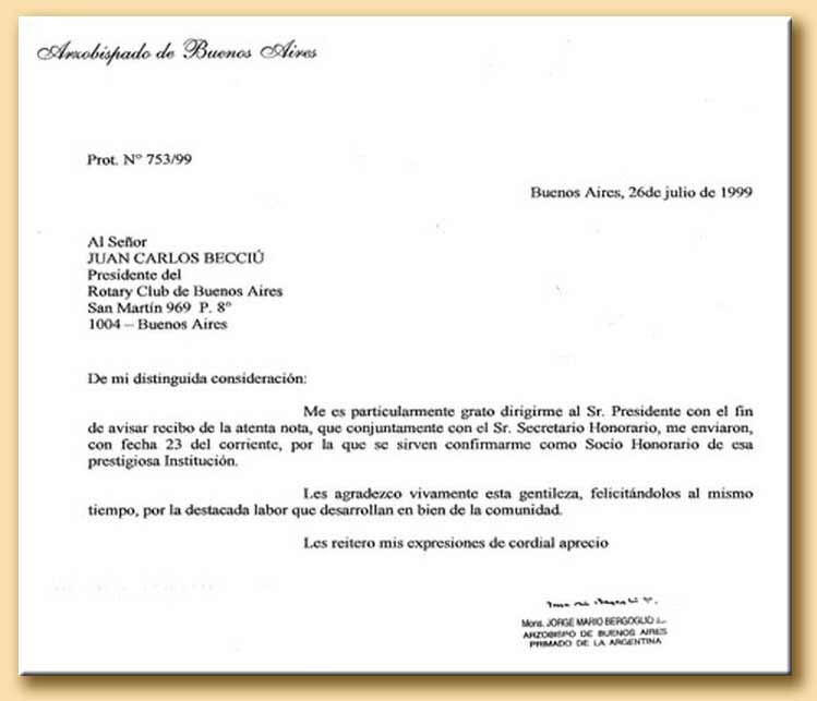 documento afiliacion de Bergoglio al masonico club rotario
